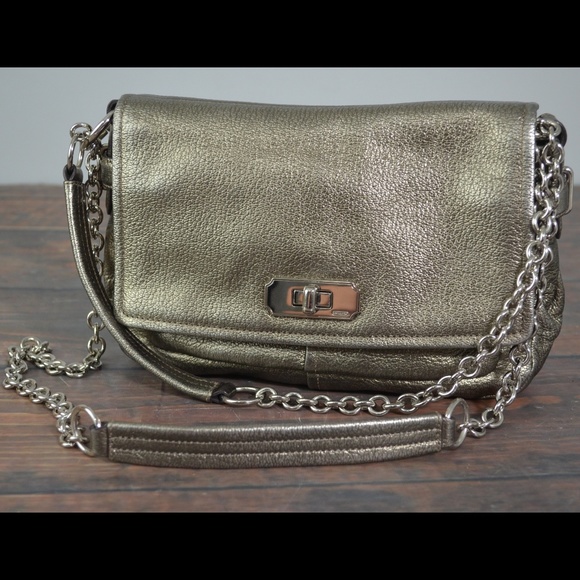 COACH Metallic Gold Leather CHELSEA Flap Handbag - Picture 2 of 8